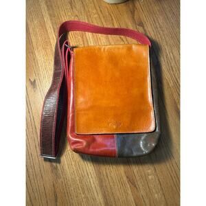 I’Mago Leather Saddle Bag Purse, Multi Color Crossbody Boho Hippie Italy